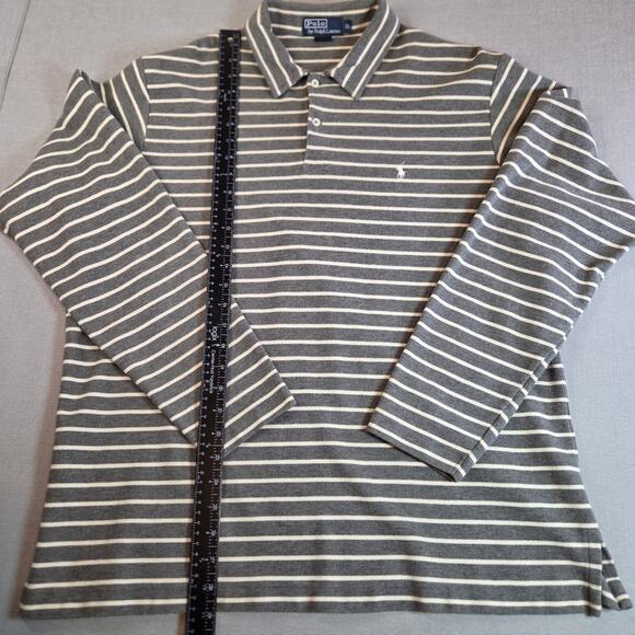 Vintage Polo Ralph Lauren XL Long Sleeve Stripe Shirt Gray White Cotton - Picture 7 of 12